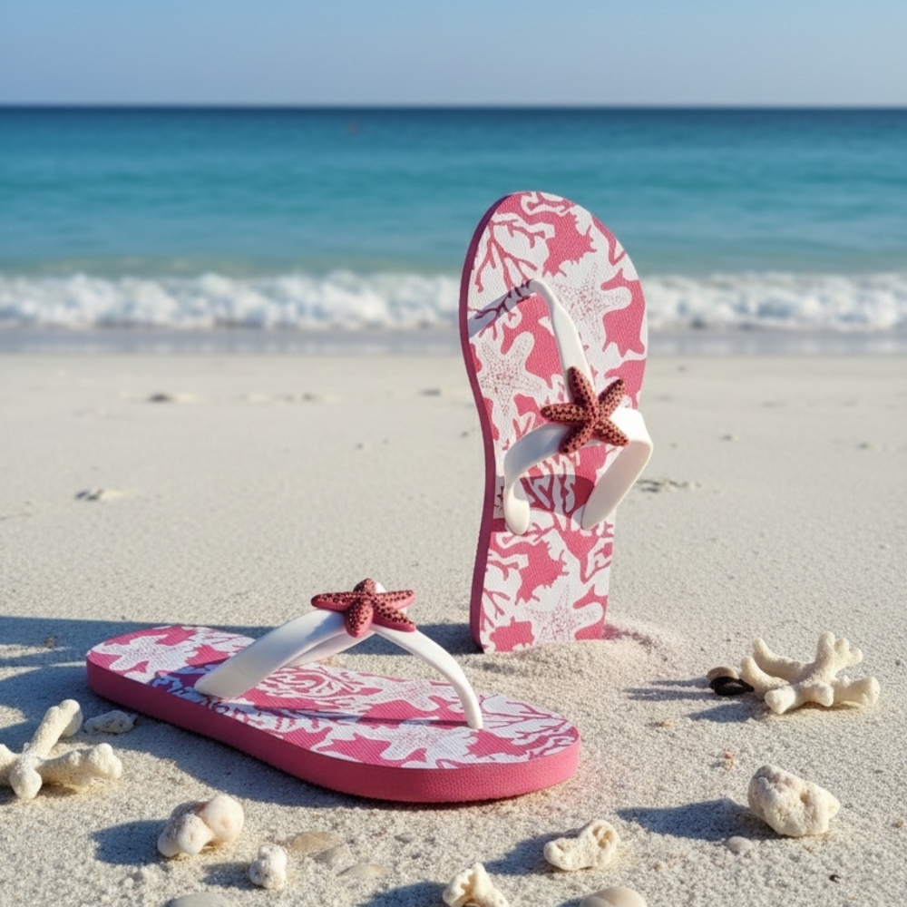 WLK By S.Miller Women's Pink and White Starfish Flip Flops Size 6 - Picture 2 of 6